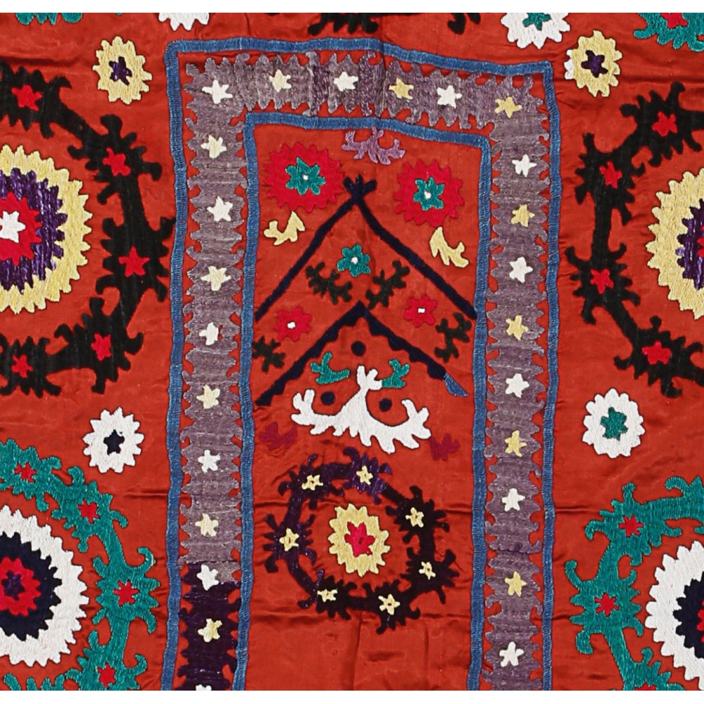 Tashkent Suzani Textile. Embroidered Cotton & Silk Bed Cover, Wall Hanging