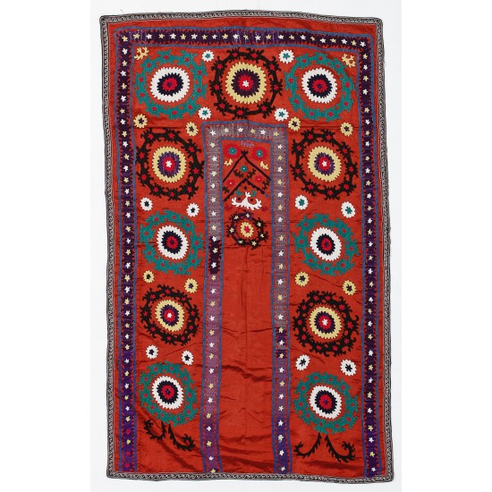 Tashkent Suzani Textile. Embroidered Cotton & Silk Bed Cover, Wall Hanging