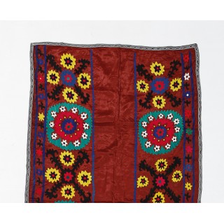 Silk Hand Embroidered Vintage Wall Hanging in Maroon Red. Needlework Tablecloth. Suzani Throw Silk Hand Embroidered Vintage Wall Hanging in Maroon Red. Needlework Tablecloth. Suzani Throw