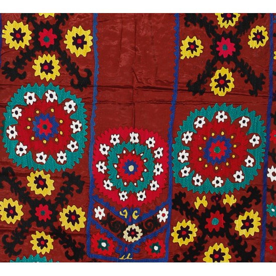 Central Asian Suzani Textile. Embroidered Cotton & Silk Bed Cover, Wall Hanging