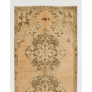 Vintage Handmade Turkish Oushak Runner Rug. Dated 1982. 100% Natural Wool