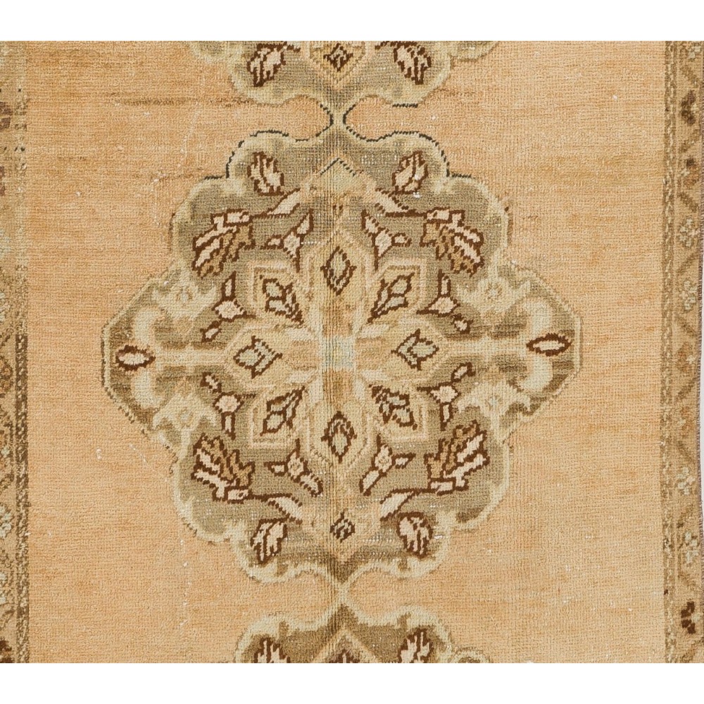 Vintage Handmade Turkish Oushak Runner Rug. Dated 1982. 100% Natural Wool