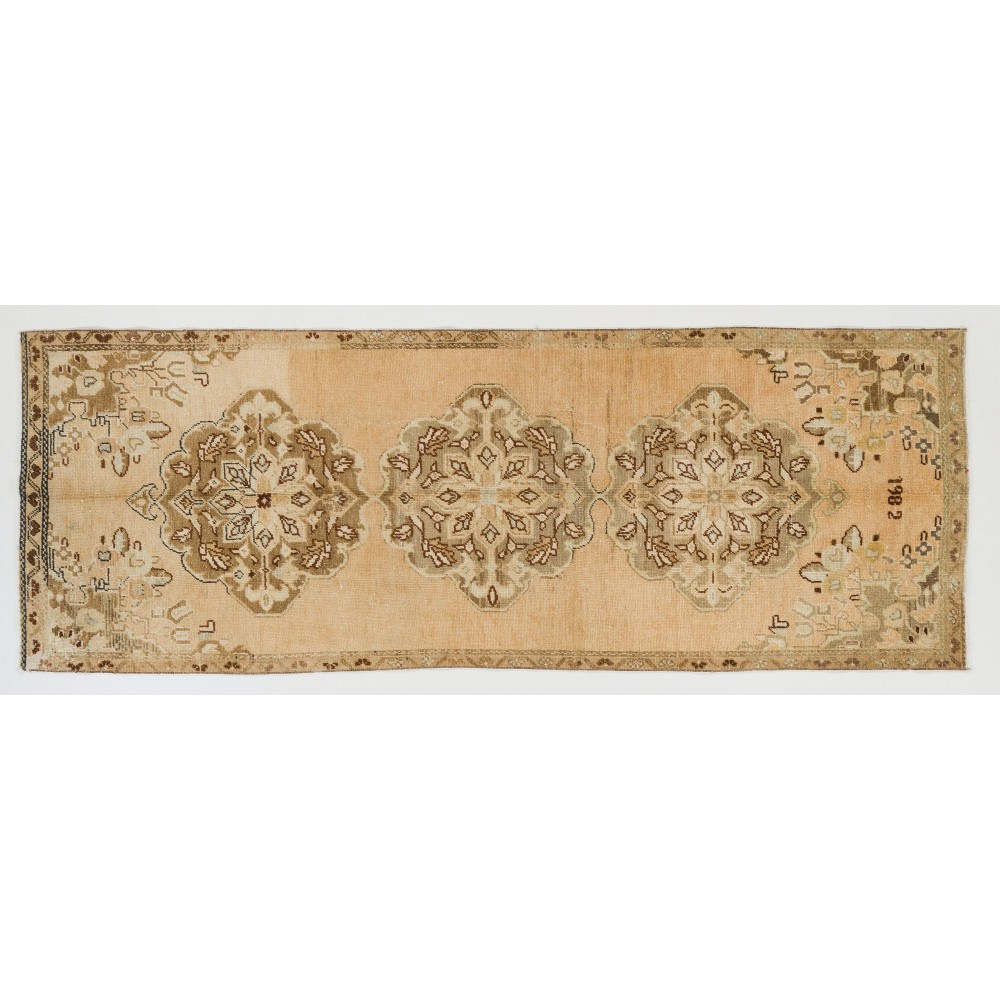 Vintage Handmade Turkish Oushak Runner Rug. Dated 1982. 100% Natural Wool