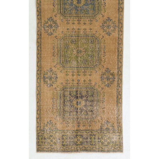 Authentic Vintage Turkish Oushak Runner. HandKnotted Rug for Hallway