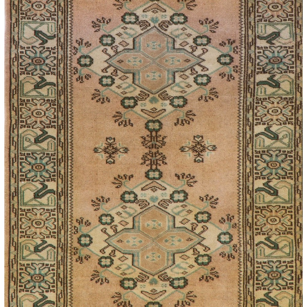 Vintage Anatolian Oushak Runner Rug. Hand-knotted Wool Carpet