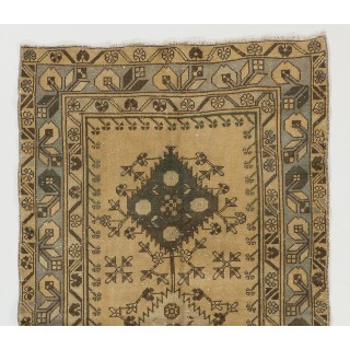 Handmade Vintage Triple Medallion Anatolian Woolen Small Rug in Beige Handmade Vintage Triple Medallion Anatolian Woolen Small Rug in Beige