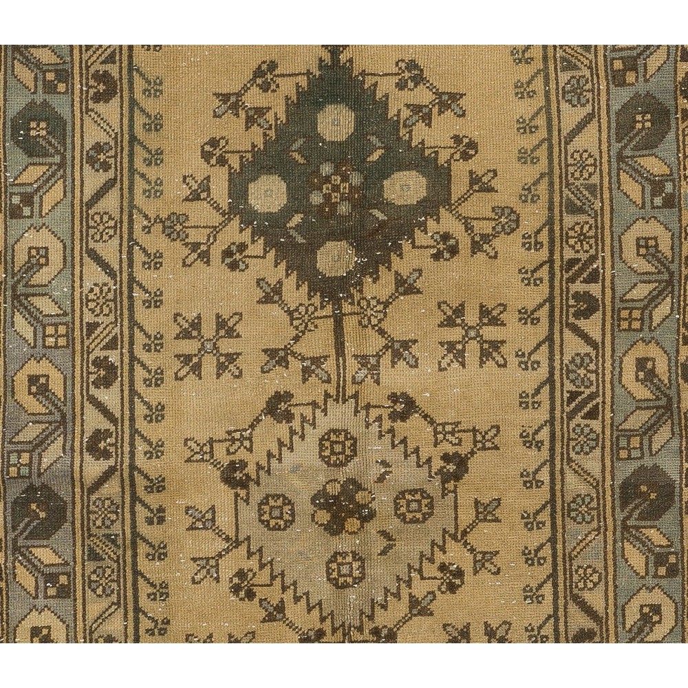 Handmade Vintage Triple Medallion Anatolian Woolen Small Rug in Beige