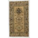 Handmade Vintage Triple Medallion Anatolian Woolen Small Rug in Beige