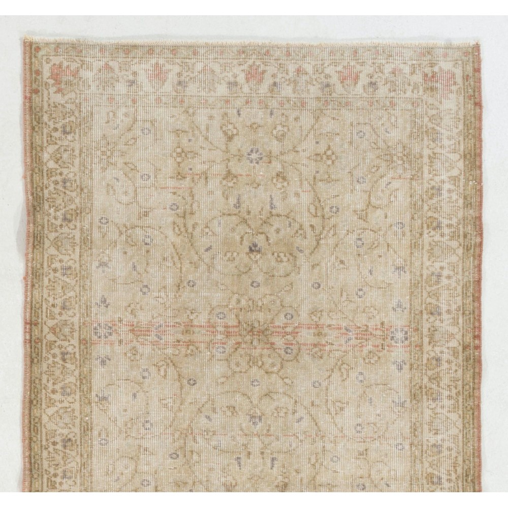 Vintage Handmade Turkish Wool Rug with Floral Design