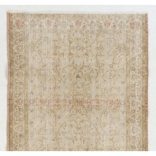Vintage Handmade Turkish Wool Rug with Floral Design