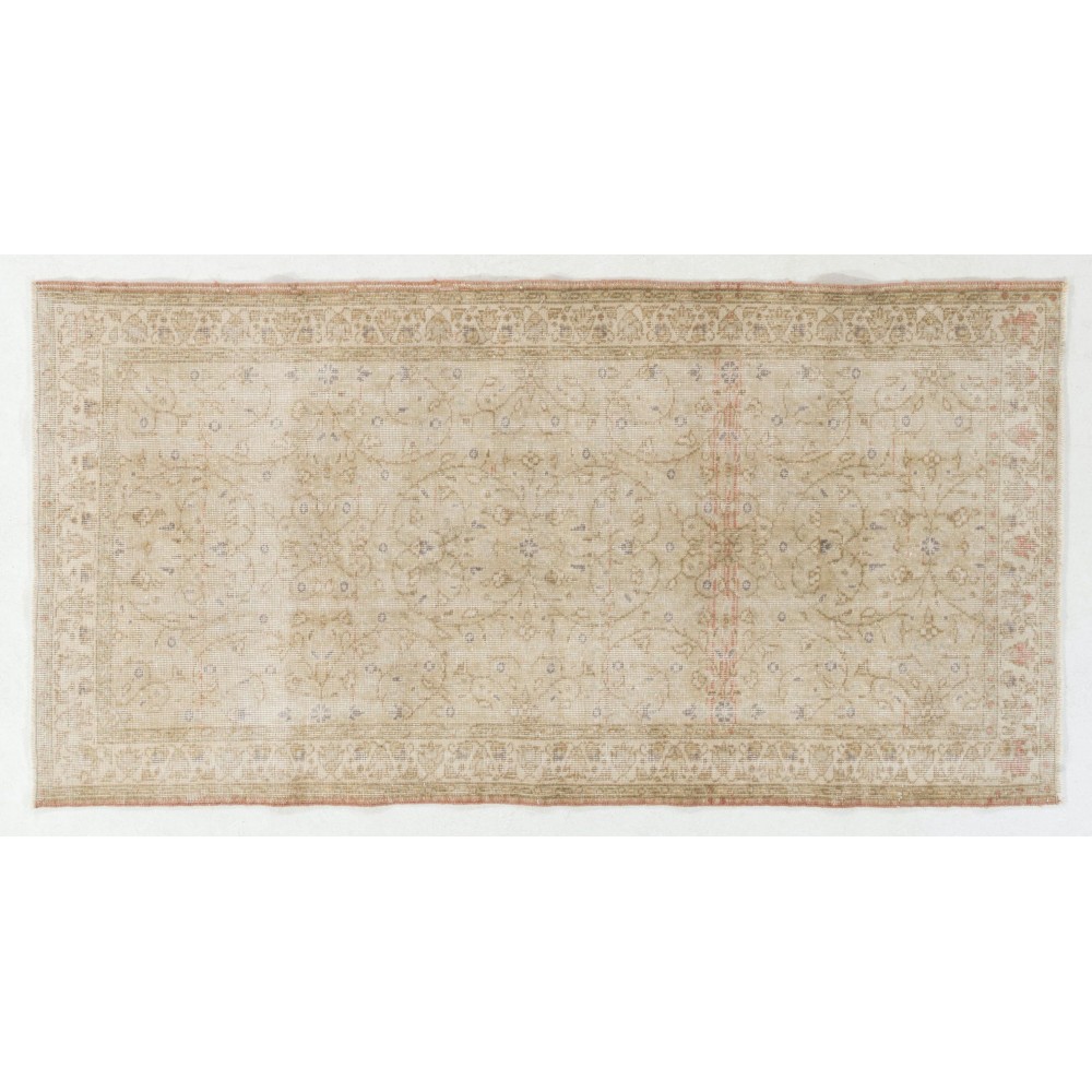Vintage Handmade Turkish Wool Rug with Floral Design