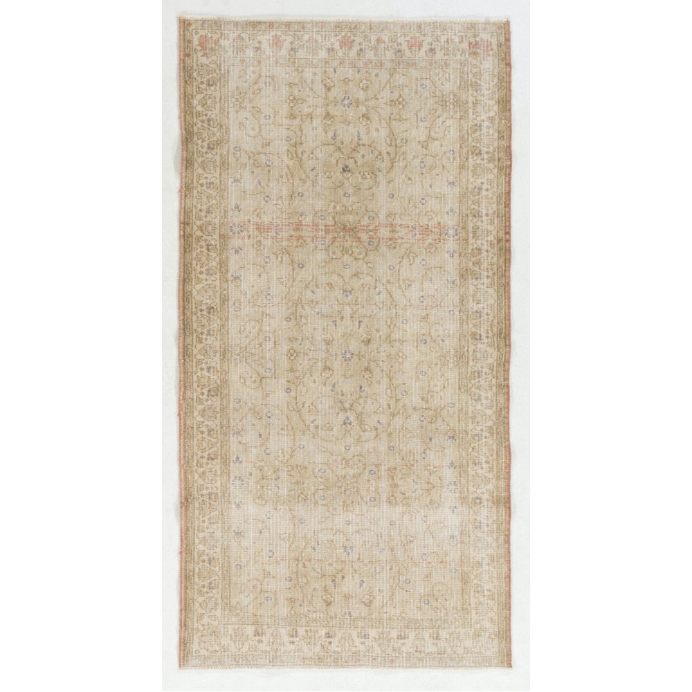 Vintage Handmade Turkish Wool Rug with Floral Design