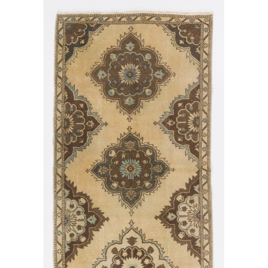 Vintage Turkish Oushak Runner. Traditional Hand-knotted Wool Rug