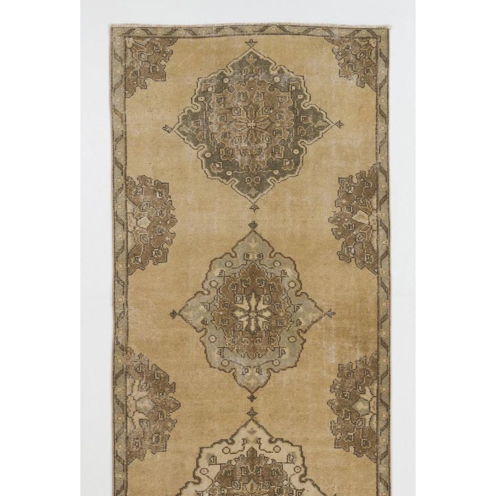 Vintage Anatolian Oushak Runner Rug. Mid-Century Hand-Knotted Wool Carpet