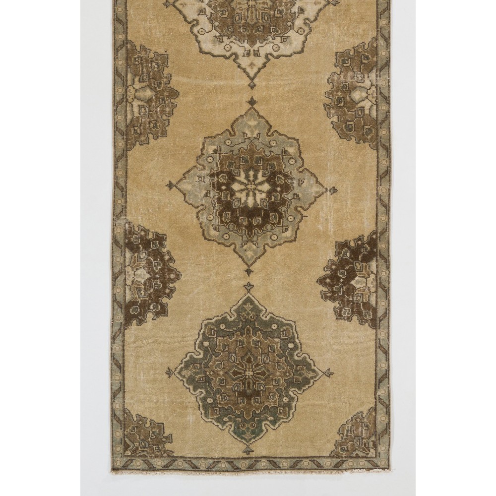 Vintage Anatolian Oushak Runner Rug. Mid-Century Hand-Knotted Wool Carpet