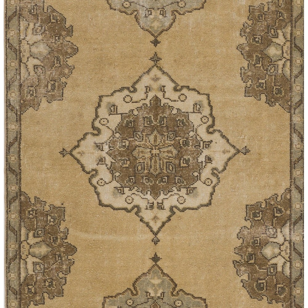 Vintage Anatolian Oushak Runner Rug. Mid-Century Hand-Knotted Wool Carpet
