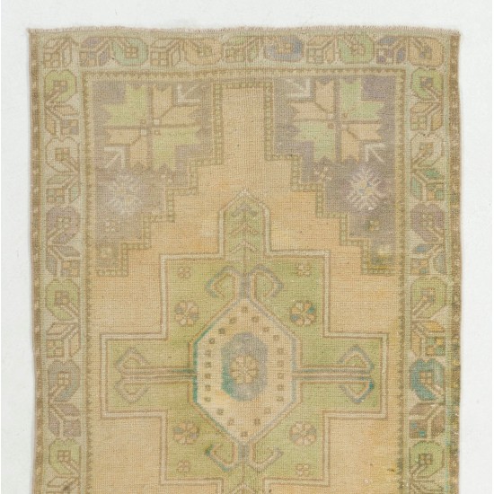 Hand-Knotted Vintage Geometric Medallion Oushak Rug in Soft Colors Hand-Knotted Vintage Geometric Medallion Oushak Rug in Soft Colors
