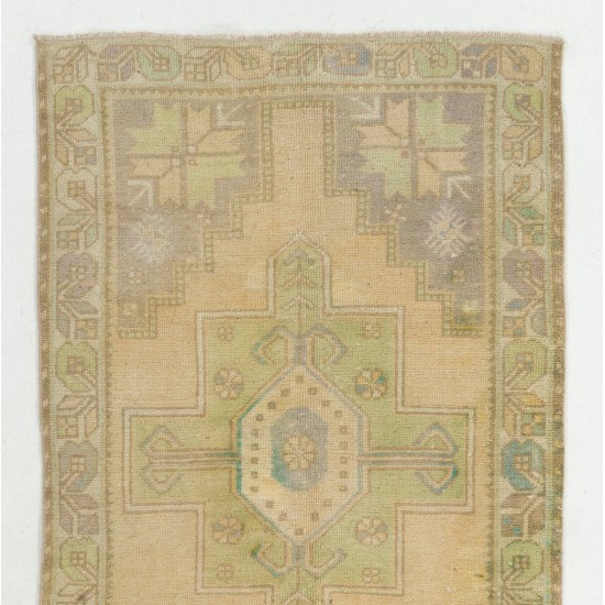 Hand-Knotted Vintage Geometric Medallion Oushak Rug in Soft Colors