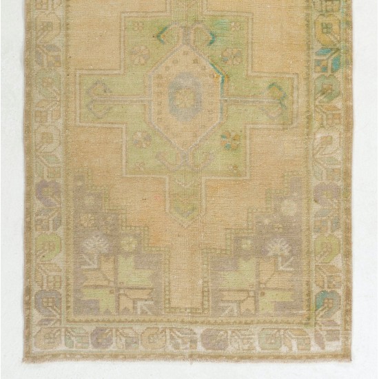 Hand-Knotted Vintage Geometric Medallion Oushak Rug in Soft Colors Hand-Knotted Vintage Geometric Medallion Oushak Rug in Soft Colors