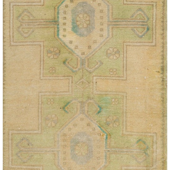 Hand-Knotted Vintage Geometric Medallion Oushak Rug in Soft Colors