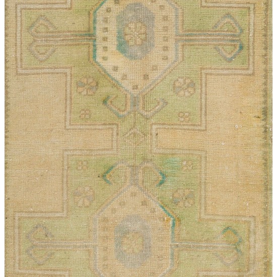 Hand-Knotted Vintage Geometric Medallion Oushak Rug in Soft Colors Hand-Knotted Vintage Geometric Medallion Oushak Rug in Soft Colors