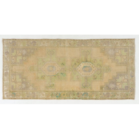 Hand-Knotted Vintage Geometric Medallion Oushak Rug in Soft Colors
