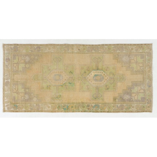 Hand-Knotted Vintage Geometric Medallion Oushak Rug in Soft Colors Hand-Knotted Vintage Geometric Medallion Oushak Rug in Soft Colors