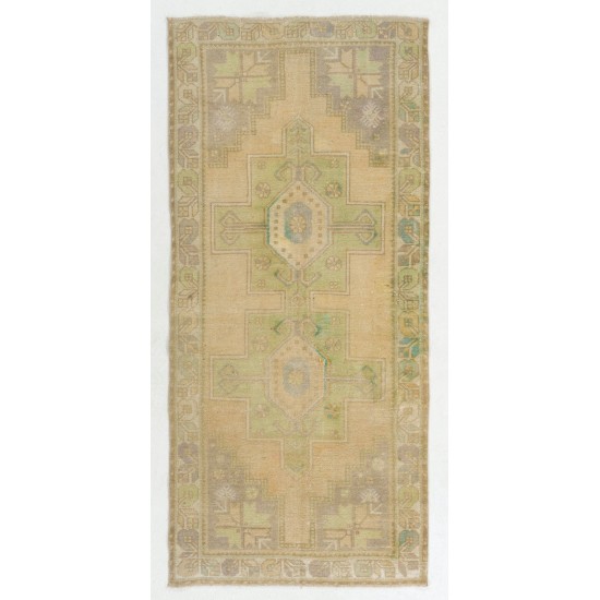 Hand-Knotted Vintage Geometric Medallion Oushak Rug in Soft Colors