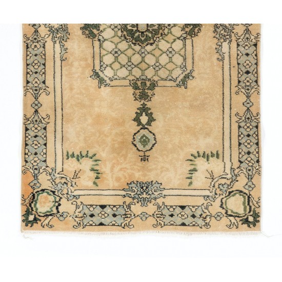 Hand-Knotted Vintage Oushak Accent Rug in Beige, Green and Light Blue Hand-Knotted Vintage Oushak Accent Rug in Beige, Green and Light Blue
