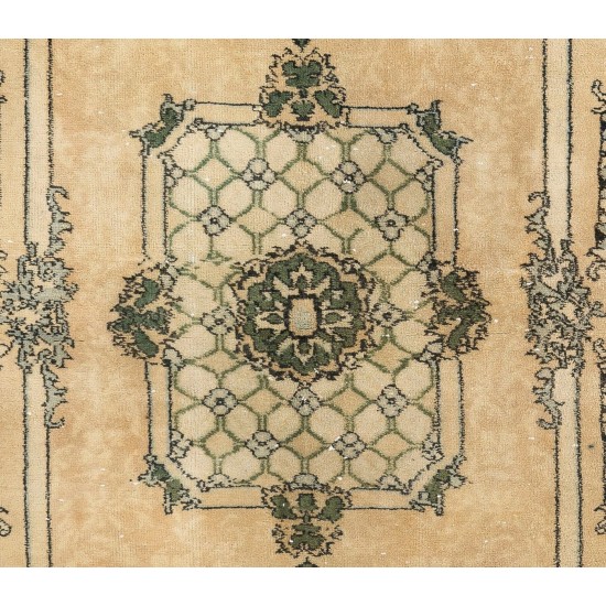 Hand-Knotted Vintage Oushak Accent Rug in Beige, Green and Light Blue