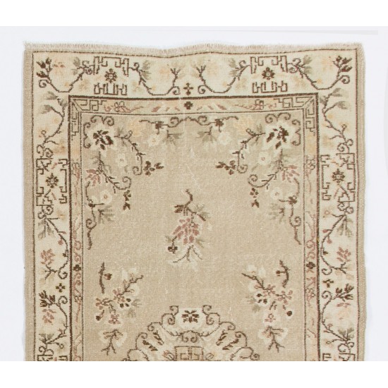 Art Deco Chinese Inspired Vintage Handmade Turkish Wool Rug in Oatmea Color Art Deco Chinese Inspired Vintage Handmade Turkish Wool Rug in Oatmea Color
