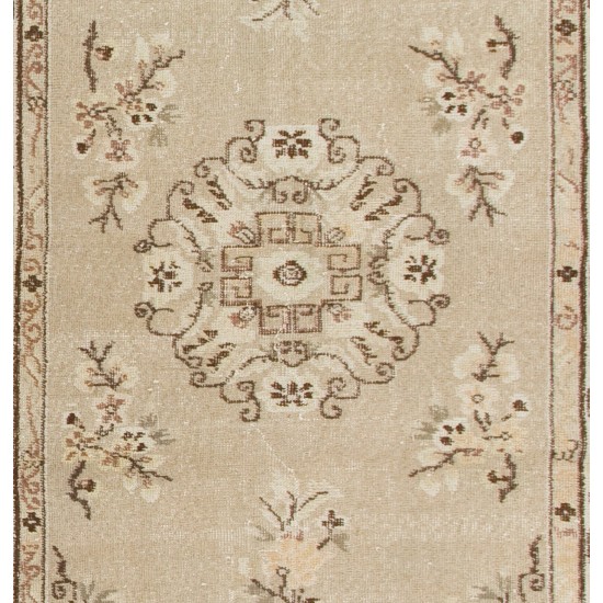 Art Deco Chinese Inspired Vintage Handmade Turkish Wool Rug in Oatmea Color
