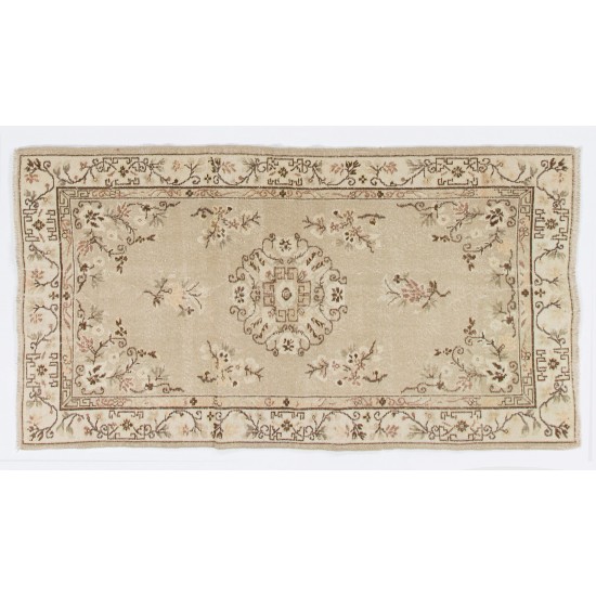 Art Deco Chinese Inspired Vintage Handmade Turkish Wool Rug in Oatmea Color Art Deco Chinese Inspired Vintage Handmade Turkish Wool Rug in Oatmea Color