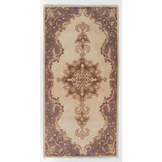Hand-knotted Vintage Anatolian Oushak Rug in Soft Colors with Medallion Design. Woolen Floor Covering