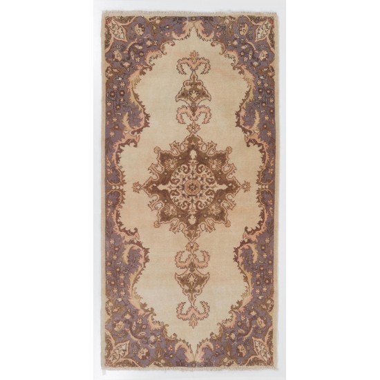 Hand-knotted Vintage Anatolian Oushak Rug in Soft Colors with Medallion Design. Woolen Floor Covering