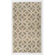 Vintage Floral Design Handmade Anatolian Accent Rug in Beige, Brown, Black, Green and Pink Colors. Woolen Floor Covering