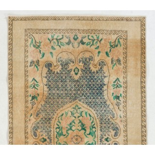 Vintage Turkish Oushak Rug with Central Medallion, Beige and Indigo Blue Vintage Turkish Oushak Rug with Central Medallion, Beige and Indigo Blue