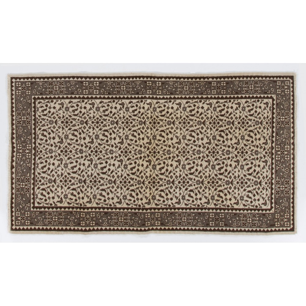 Vintage Floral Design Handmade Turkish Rug. Woolen Floor Covering