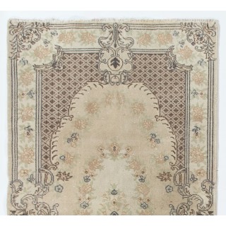 Vintage Handmade Baroque Style Turkish Accent Rug. Neutral Tone Cream, Beige & Brown Colors Vintage Handmade Baroque Style Turkish Accent Rug. Neutral Tone Cream, Beige & Brown Colors