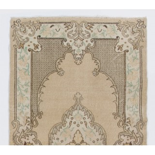 Vintage Handknotted Turkish Accent Rug in Neutral Taupe & Sand Beige with Medallion Design Vintage Handknotted Turkish Accent Rug in Neutral Taupe & Sand Beige with Medallion Design