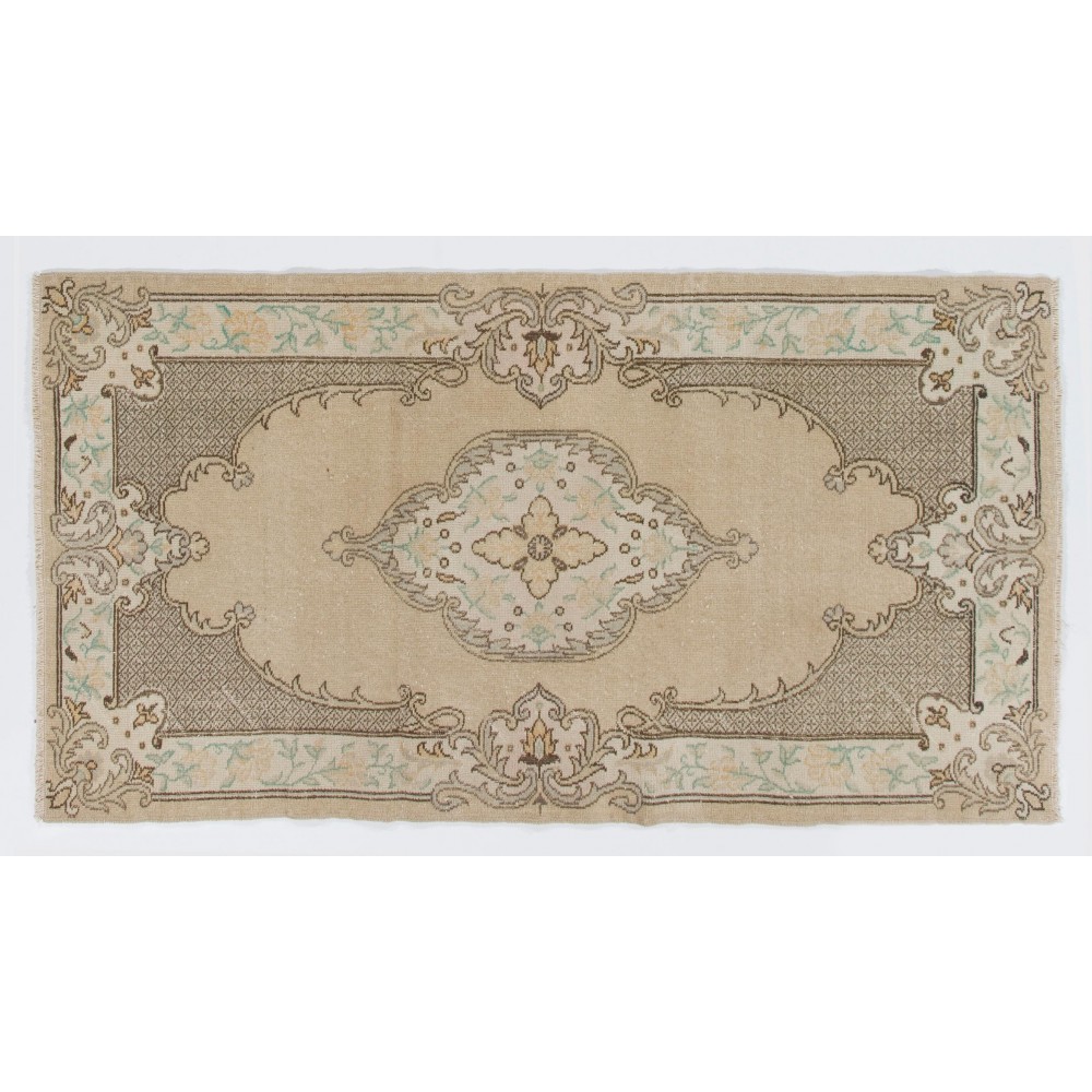 Vintage Anatolian Oushak Rug. Hand Knotted Carpet, Floor Covering