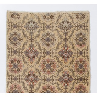 Vintage Handmade Turkish Wool Accent Rug in Sand Beige & Muted Plum with All-Over Lattice Design Vintage Handmade Turkish Wool Accent Rug in Sand Beige & Muted Plum with All-Over Lattice Design