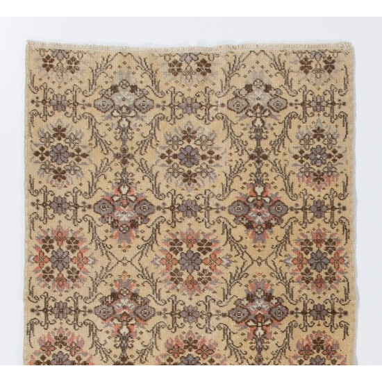 Hand-Knotted Vintage Floral Design Anatolian Rug