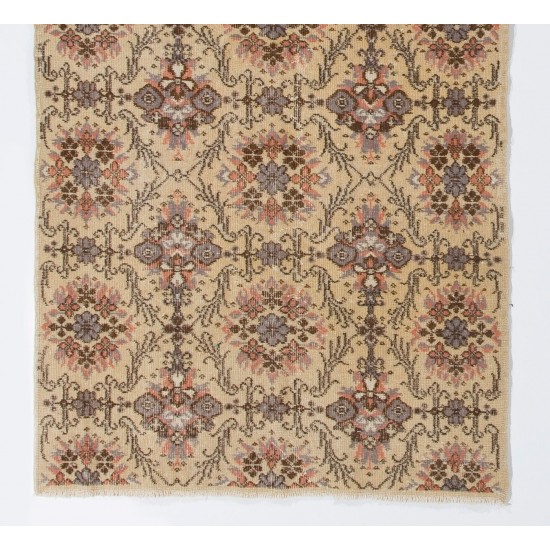 Hand-Knotted Vintage Floral Design Anatolian Rug