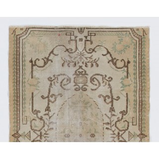 Vintage Handknotted Turkish Wool Accent Rug in Chocolate Brown & Beige with Faded Oval Medallion Vintage Handknotted Turkish Wool Accent Rug in Chocolate Brown & Beige with Faded Oval Medallion