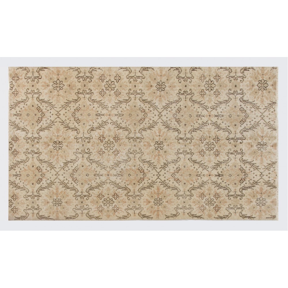Vintage Handmade Turkish Wool Rug with Floral Design