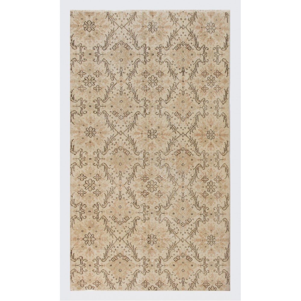 Vintage Handmade Turkish Wool Rug with Floral Design