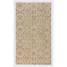 Vintage Handknotted Turkish Accent Rug in Warm Amber, Neutral Taupe & Soft Tan with Floral Design for Country and Farmhouse Decor