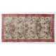 Vintage Hand Knotted Turkish Floral Rug with Low Wool Pile in Red and Ivory