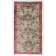 Vintage Hand Knotted Turkish Floral Rug with Low Wool Pile in Red and Ivory